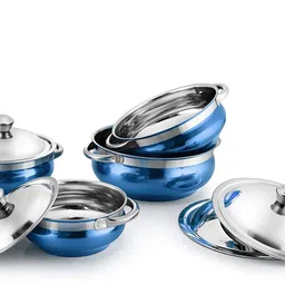 rk Blue 4 Handi with lid + 4 Serving Spoon Bowl, Spoon Serving Set image 3