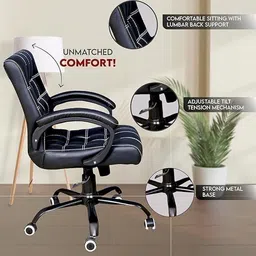 newturn Funk Premium Medium Back Ergonomic Chair With Spacious Cushion Seat, Leatherette Office Executive Chair image 4