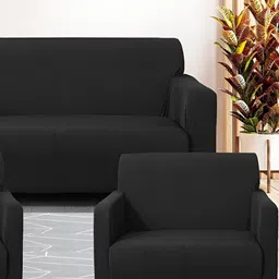 Stuff N' Fluff Black 3 Pieces 5 Seater Sofa Cover With Arms-picture-33