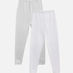 Kanvin Boys Pack Of 2 Grey & White Solid Thermal Bottoms-image-5