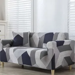 TONY STARK Grey & White Abstract 3 SeaterSofa Cover With Arms image 3