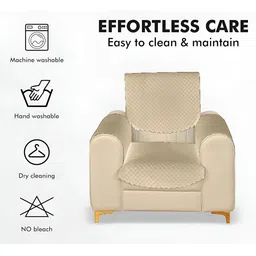 Sparrow world 6 Pcs Beige Quilted Velvet 5-Seater Sofa Cover With Arms image 4