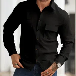 combraided Men Comfort Fit Fit Self Design Spread Collar Casual Shirt image 5