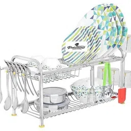 Utensil Kitchen Rack 2 LAYER 12 * 21 inch Wall Mount Modern Kitchen Utensils Dish Rack Stainless Steel Kitchen Rack Utensil Rack Utensil Stand (Steel) Steel Kitchen Rack (Steel) Utensil Kitchen Rack (Steel) Steel-image-0