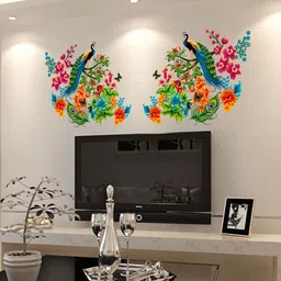 aquire 55 cm Wall Stickers Peacock Birds on Colourful Branch Leaves Wall Design Sofa Background Vinyl Self Adhesive Sticker image 3