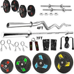 ymd 20 kg Premium Fan Rubber Plates (2.5KGx4Pc,5KGx2Pc) 4FT Curl 7FT STRT 28MM Rod, Clamps Home Gym Combo-picture-28