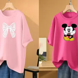 rapturous Pack of 2 Women Printed Round Neck Cotton Blend Pink T-Shirt-picture-15