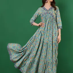 glam roots Floral Print Rayon Blend Stitched Flared/A-line Gown image 4