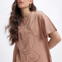 glitchez Women Printed Round Neck Pure Cotton Brown T-Shirt-picture-21