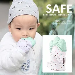 koochie koo Printed Infant Teething Mittens Food Grade Silicon Self Soothing Teether Gloves Toy For Babies Of 3-18 Months Teether image 5