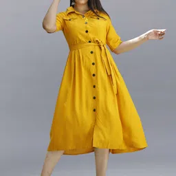 fancify Women Shirt Yellow Below Knee Dress-picture-19