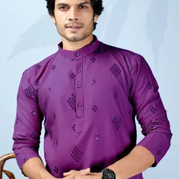 orifab Men Chikan Embroidery Cotton Blend Straight Kurta image 3