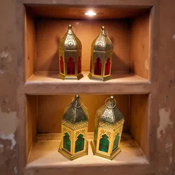 moroccanlantern Moroccan lantern candle holder for Diwali decorative ,T-Light Candle Holder Gold, Multicolor Metal Table Lantern image 2