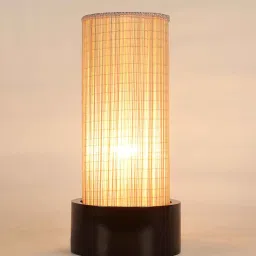 new era Verona Beige Bamboo Shade Table Lamp With Wood Base image 3