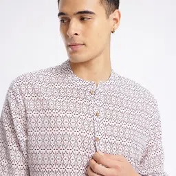 anouk rustic Men Geometric Print Pure Cotton Straight Kurta image 2