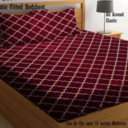 amrange Cotton Queen Fitted (Elastic) 210 TC Checkered Bedsheet-picture-26