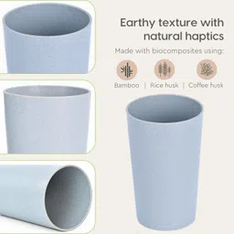 eha (Pack of 4) Earth Friendly Unbreakable Drinking Water Glass | Made with Rice Husk | Glass Set Water/Juice Glass image 5