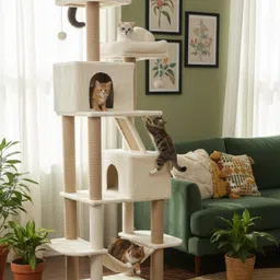 wudyhome Plush Fur Fabic Multistory Large Free Standing Cat Tree image 3