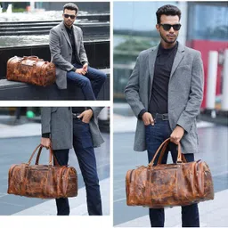 gimpex 30 L Hand Duffel Bag - Genuine Natural Texture High Grain Crunchy Leather Sling Duffel Bag - Brown - Regular Capacity image 5