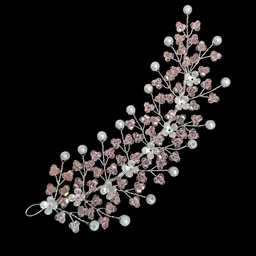 zaridesigner women combo tiara crystal moti shiny pink and silver hair combo image 2