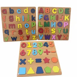 funbazaar Wooden Alphabet Uppercase and Lowercase, Number, Shapes and Symbols Boards Sets image 1