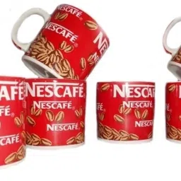 maalaxmi store Pack of 6 Ceramic RED new coffee beans design ceramic tea cup image 3
