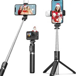 Home Story R1S Selfie Stick with Tripod Stand, 3 in 1 Multifunctional design, Rechargable LED Light with Two Brighness Levels, Selfie, Vlogging & Photo Shoot, Selfie stick with Bluetooth Remote Bluetooth Selfie Stick image 1