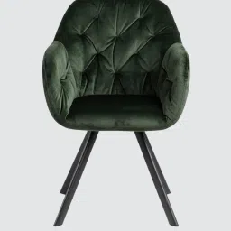 tanush furnitures Ivory Elan Tufted Velvet Accent Chair with Curved Armrest and Black Swivel Base- Green Colour image 4