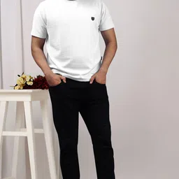 yazole Pack of 2 Men Solid Round Neck Polycotton Light Blue, White T-Shirt image 5