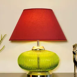 Wave Maroon Cotton Shade Night Lamp With Metal & Glass Base By Kapoor LampShades image 1