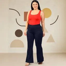 hocc Women Loose Fit Dark Blue Lycra Blend Trousers image 4