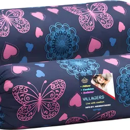 villagers Microfibre Bolster Pack of 2 Geometric Butterfly & Heart Print Design-picture-10
