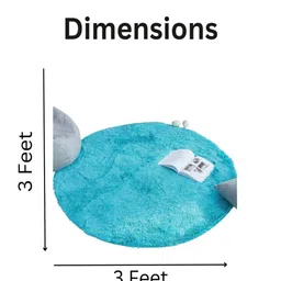 aaho decor Turquoise Blue Solid Polyester 3x3 Feet Machine Made Shaggy Round Carpet image 2