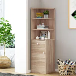 kawachi Jenson Corner Bookshelf with Cabinet in Beige Colour image 2