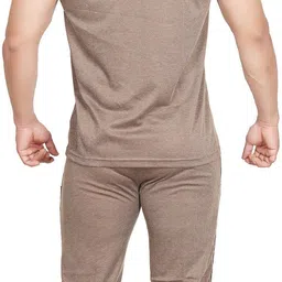 vastragrah Men Night Suit Set Brown Striped, Self Design image 2