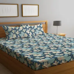 klotthe Blue Floral 300 TC Cotton Blend Double Bedsheet with 2 Pillow covers-picture-31