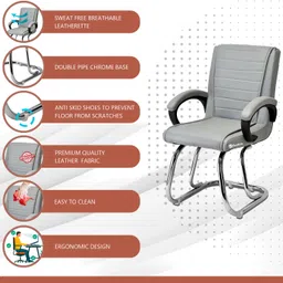 tarun gramudyog Comfort Oasis chair Modern Visitor Chair without wheel for Home or Office Leatherette Office Arm Chair image 5