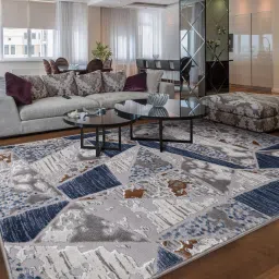 sapana carpet-mats Grey Abstract Polyester 5 ft X 7 ft Machine Made Carpet image 1
