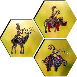 glpri SET OF 3 HEXAGON MODERN ART Embossed 17 inch x 17 inch Painting-picture-16