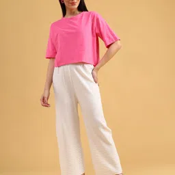 limeroad Women Regular Fit White Cotton Blend Trousers image 5