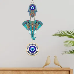 viansh Evil Eye Wall Hanging Hamsa Hand Wall Art, Elephant Hanging Decoration image 1