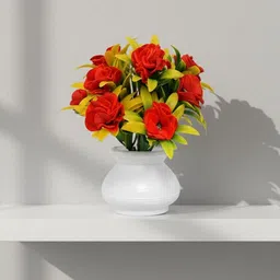 ccs home decor artificial flowers Green, Red Wild Flower Artificial Flower with Pot image 2