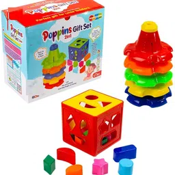 zokato 2 in 1 Poppins Gift Set Containing Stack-N-Spin & Shape Sorter Cube-picture-11