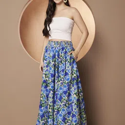 lookshine Women Floral Print A-line Blue, Green Skirt image 5