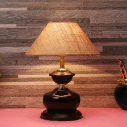 foziq Brown Metal & Natural Fiber Brown Colour Table Lamp-picture-10