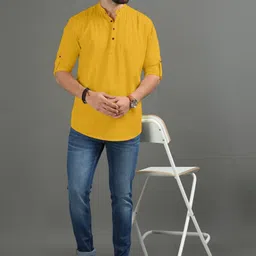 edin Pack of 2 Men Solid Pure Cotton Straight Kurta image 4