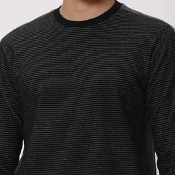 mufti Men Striped Crew Neck Cotton Blend Black T-Shirt image 4