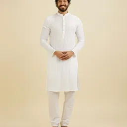 manyavar Men Self Design Cotton Blend Straight Kurta image 3