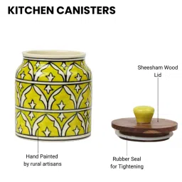 vareesha Yellow Jodhpuri Hand Painted Ceramic Jar with Wooden Lid Set of 2 image 4