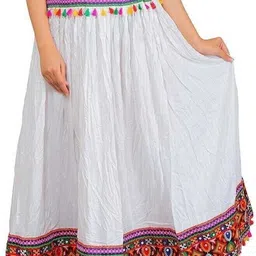 kumbhaj Women Applique, Embroidered, Embellished, Solid A-line White Skirt-picture-20